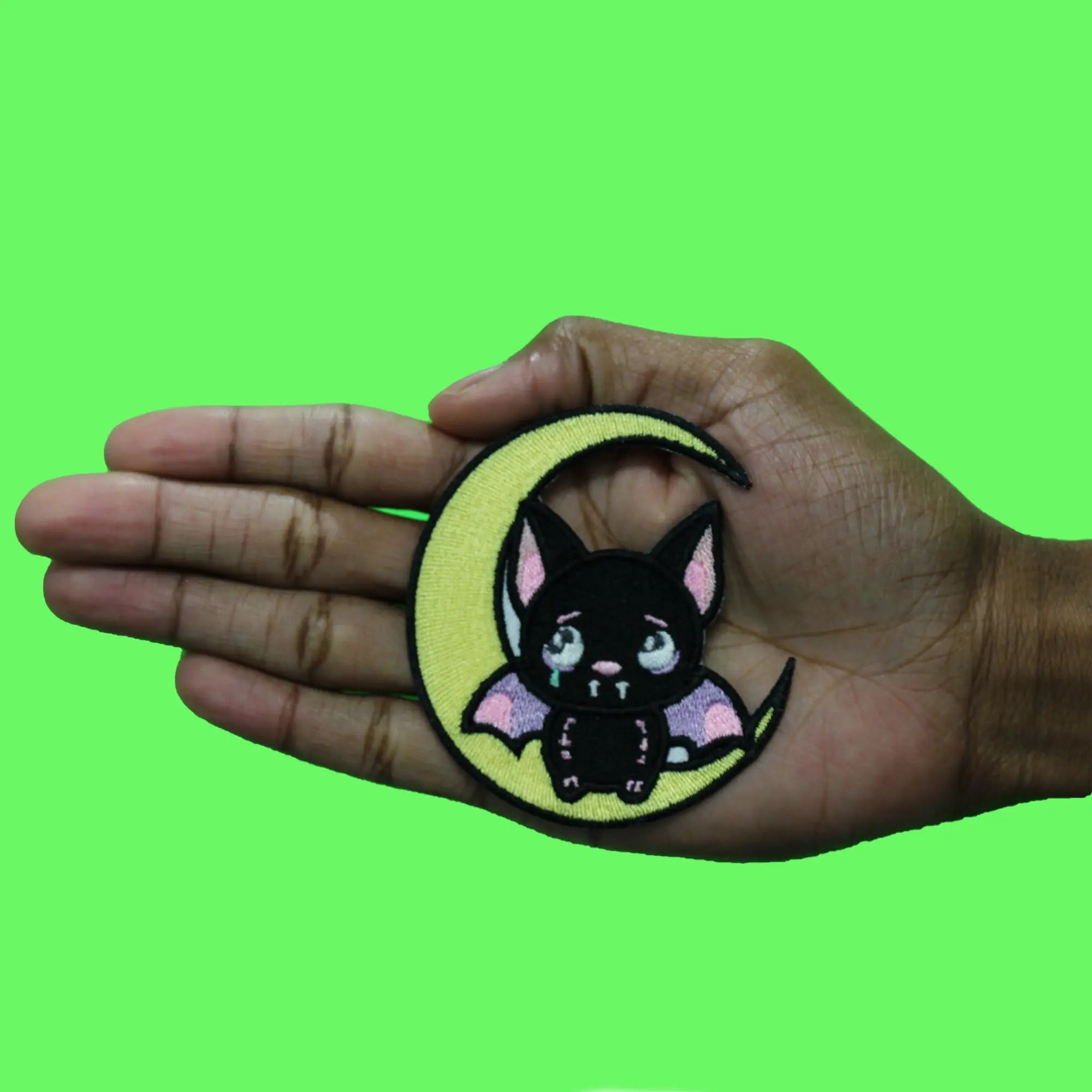 Kawaii Sad Bat Patch Cutesy Adorable Moon Embroidered Iron On