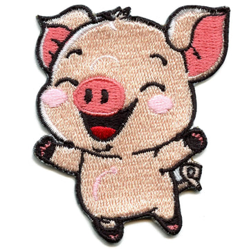 Leaping Happy Pig Patch Adorable Cartoon Mammal Embroidered Iron On