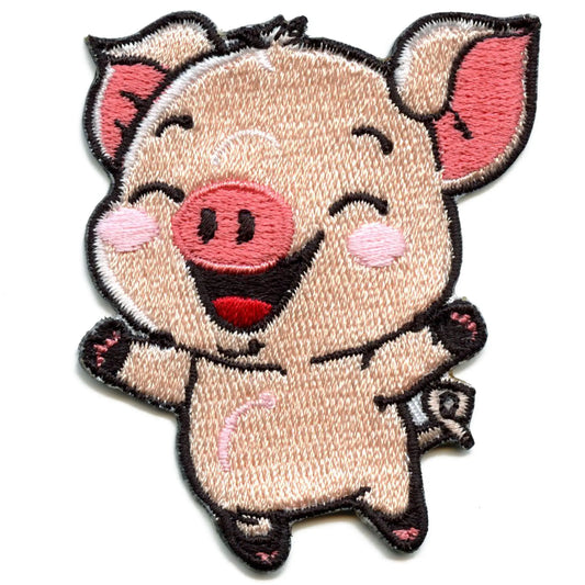 Leaping Happy Pig Patch Adorable Cartoon Mammal Embroidered Iron On