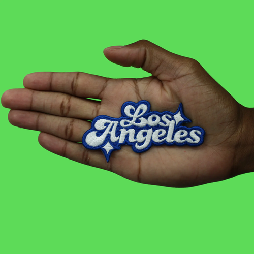 Los Angeles Sparkle Script Patch White/Blue Baseball Sports Embroidered Iron On