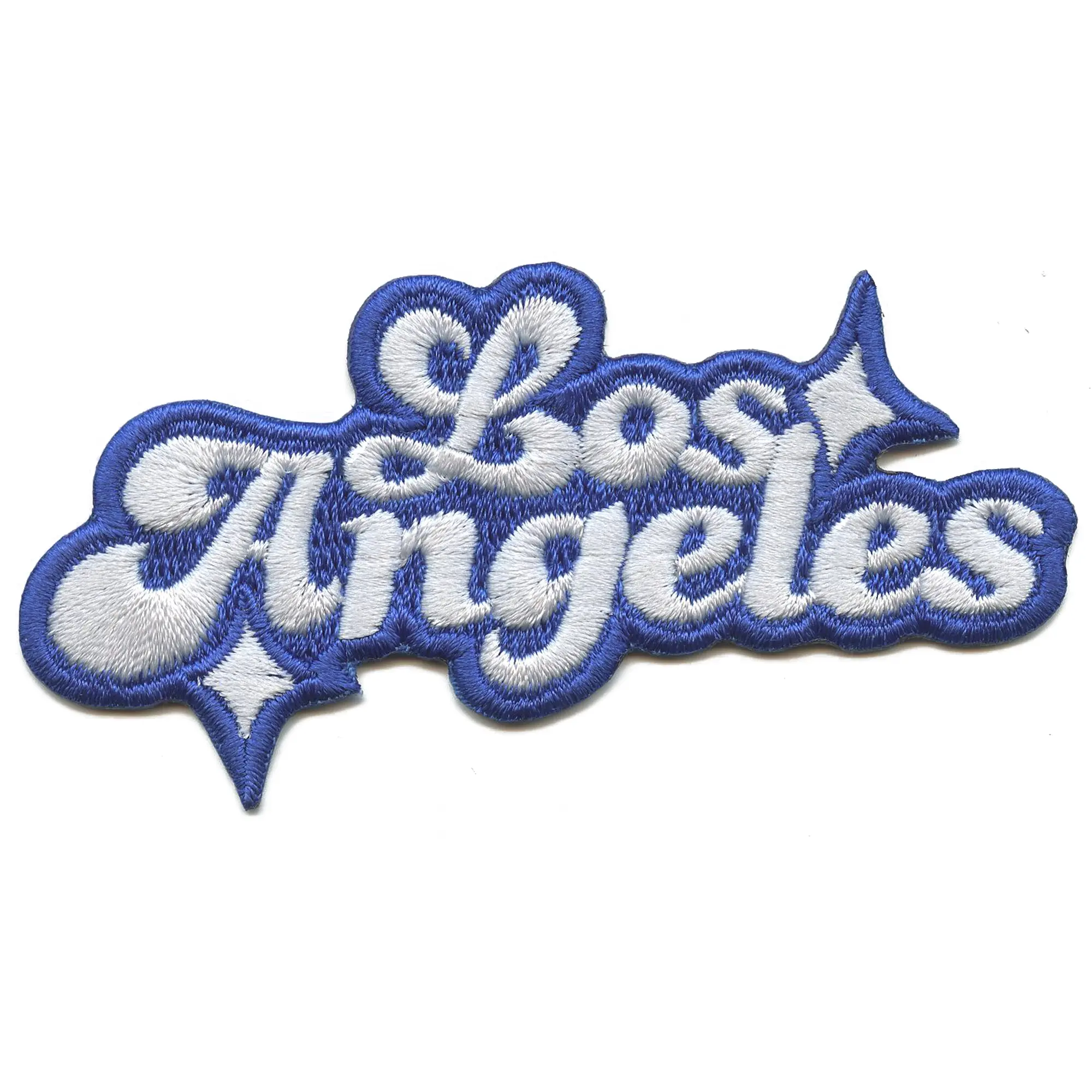 Los Angeles Baseball Sparkle Script Patch White/Blue Baseball Sports Embroidered Iron On