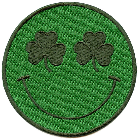 Lucky Shamrock Smiley Patch Irish Green Embroidered Iron On