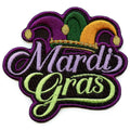 Mardi Gras Script Patch Celebration Jester Hat Embroidered Iron-On