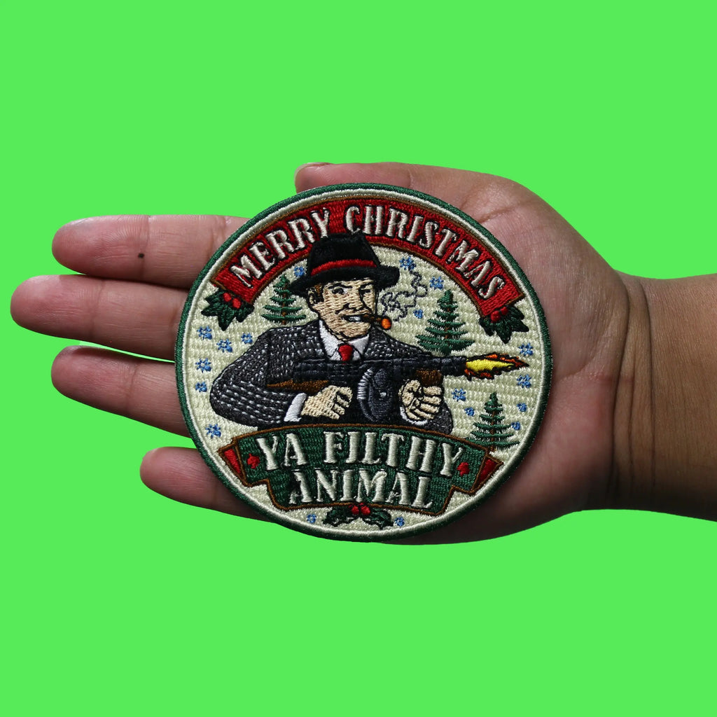 Merry Christmas Ya Filthy Animal Patch Movie Mobster Embroidered Iron On