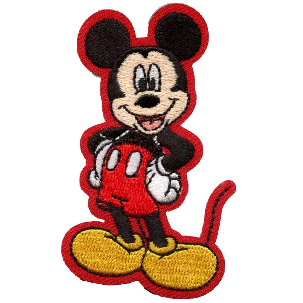 Mickey Mouse Pose Patch Disney Red Border Embroidered Iron On