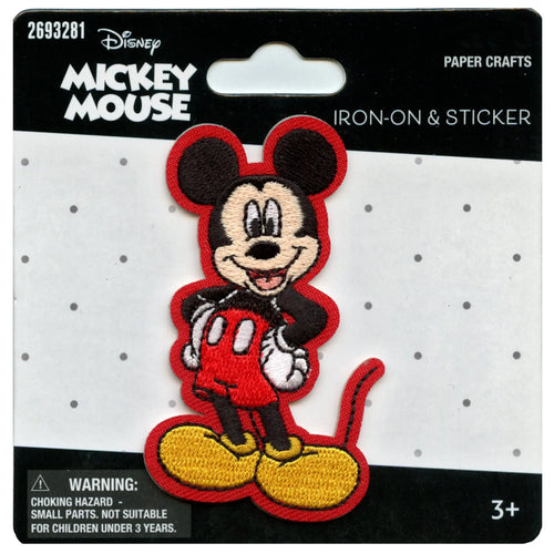 Mickey Mouse Pose Patch Disney Red Border Embroidered Iron On