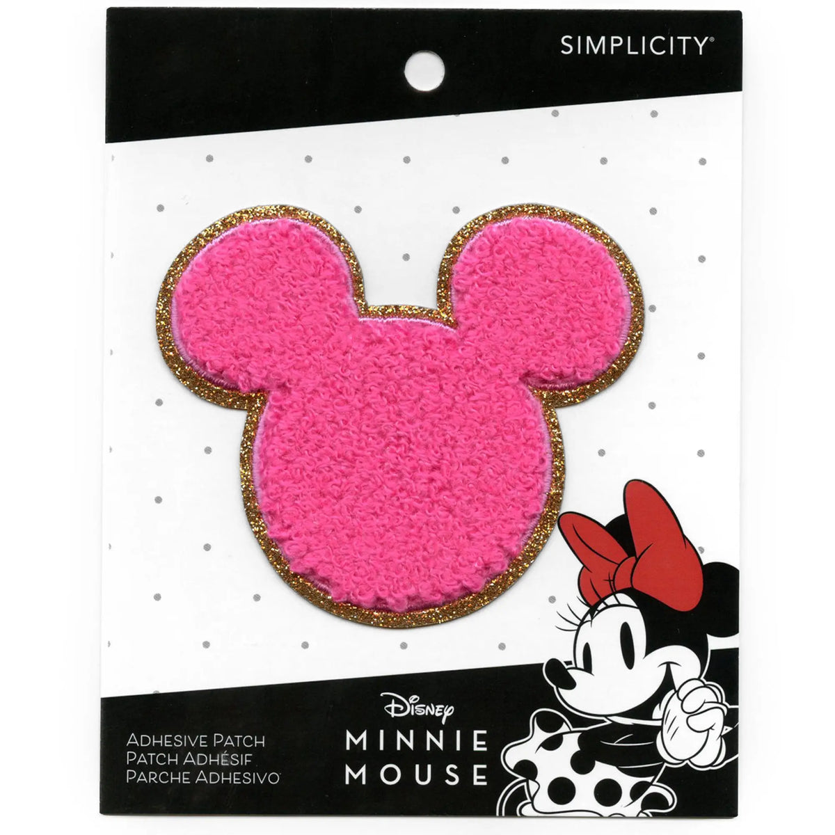 Minnie Mouse Pink Head Patch Gold Disney Cartoon Chenille Iron On ...
