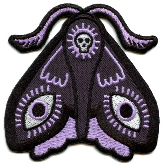 Moth Face Wings Patch Animal Eyes Skull Embroidered Iron-On