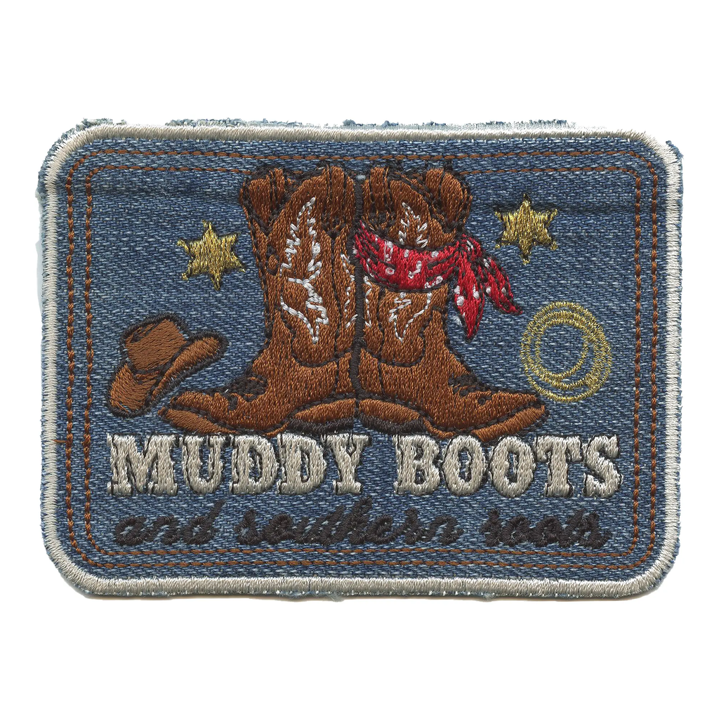 Muddy Boots Southern Roots Patch Western Country Denim Embroidered Iron On
