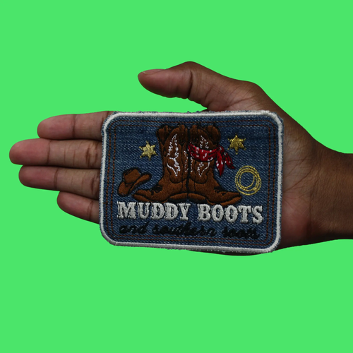 Muddy Boots Southern Roots Denim Patch Western Country Embroidered Iron On