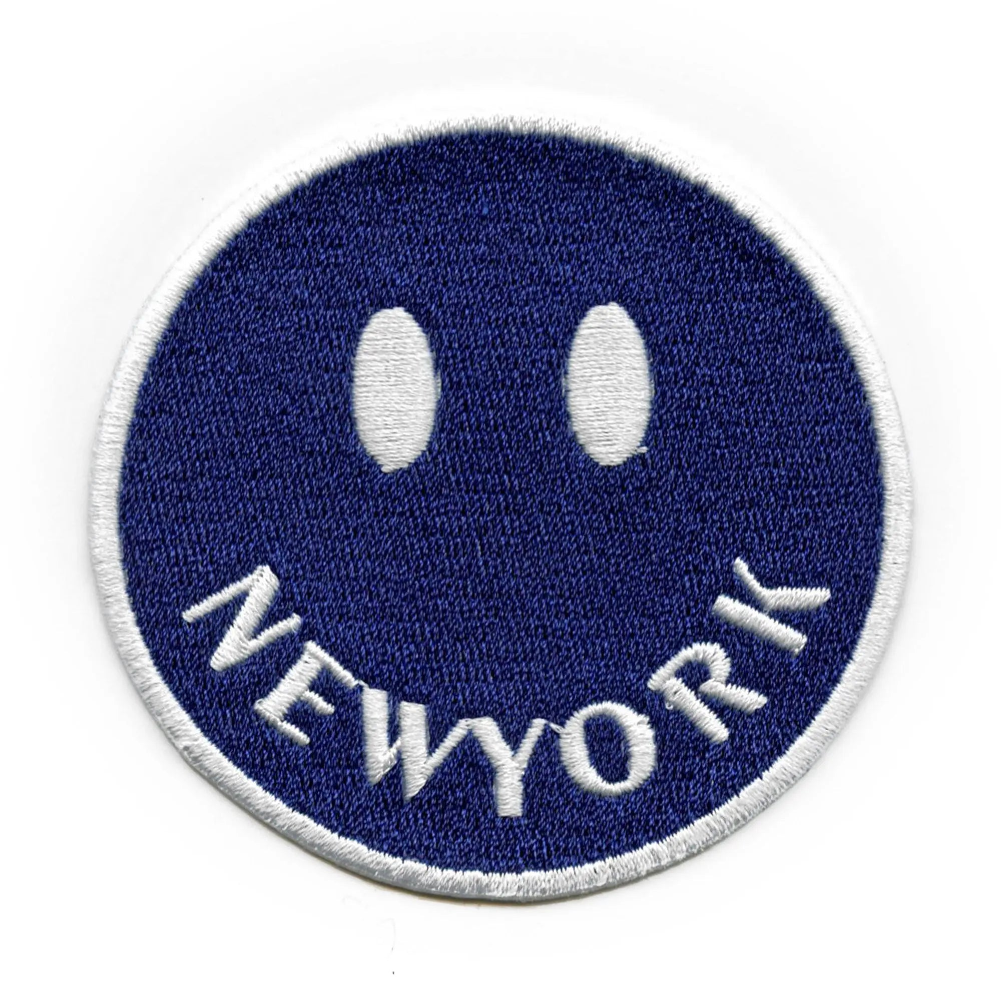 New York Smiley Face Patch Blue Embroidered Iron on