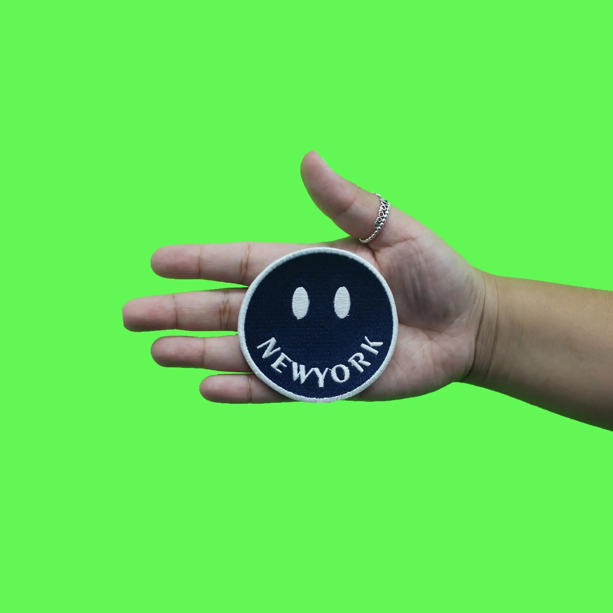 New York Smiley Face Patch Blue Embroidered Iron on