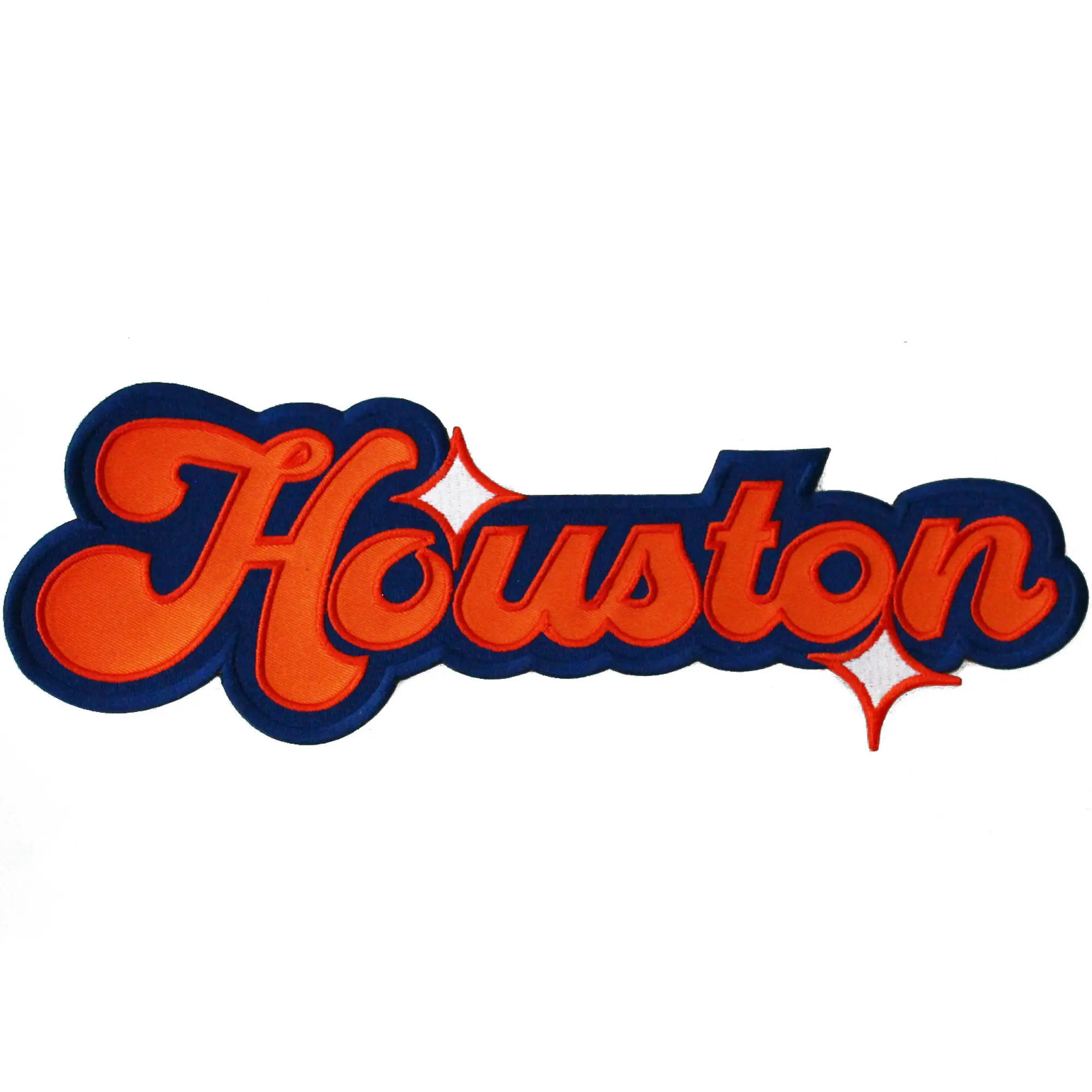Écusson brodé XL Houston Sparkle Script bleu marine/orange pour sports de baseball