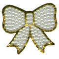 Pearl Bow Gold Border Patch Girly Cute Aesthetic Applique Iron On