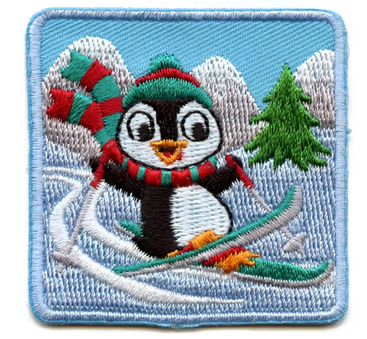Penguin Skiing Snow Patch Winter Mountains Embroidered Iron On