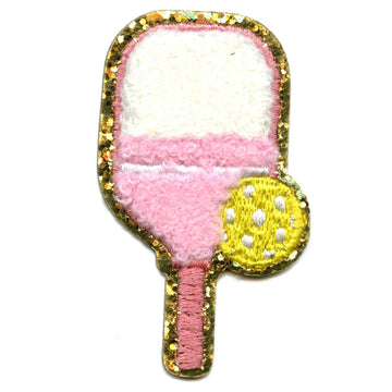 Pickleball Paddle Sport Patch Pink Racket Ball Chenille Iron On Patch