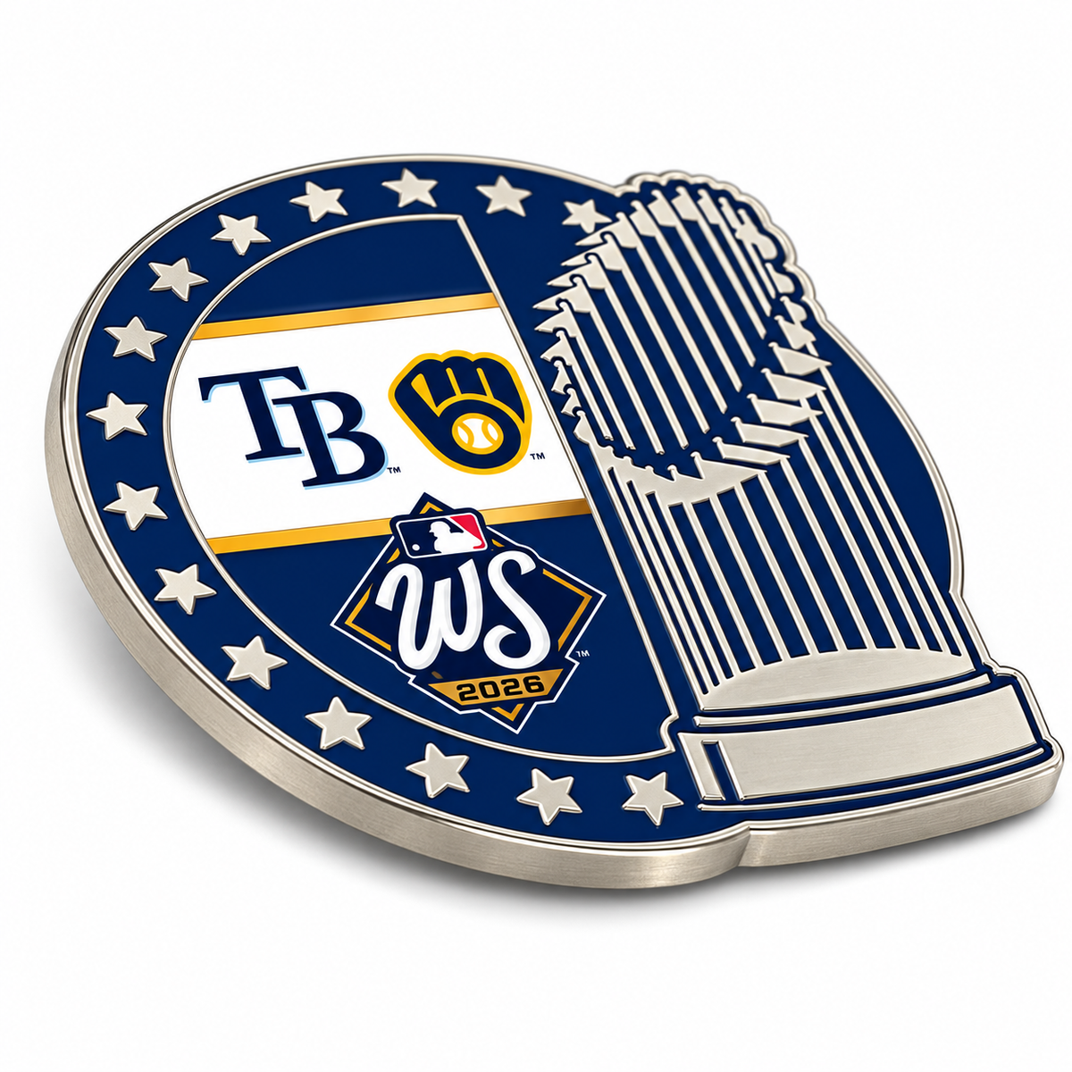 2026 MLB World Series Dueling Trophy Lapel Pin Milwaukee Brewers Vs Tampa Bay Rays