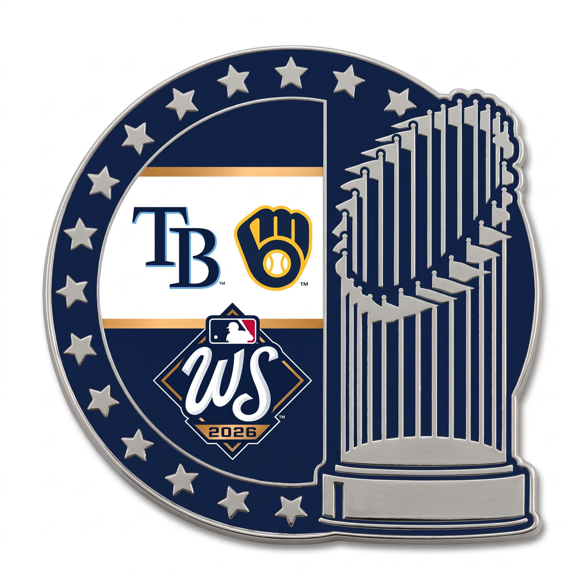 2026 MLB World Series Dueling Trophy Lapel Pin Milwaukee Brewers Vs Tampa Bay Rays
