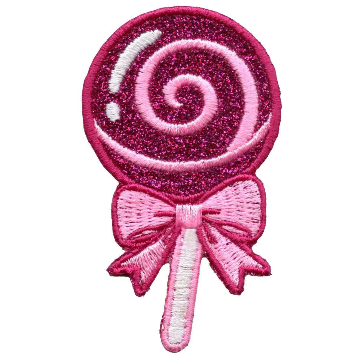 Pink Girly Candy Patch Lollipop Glitter Cute Embroidered Applique Iron On