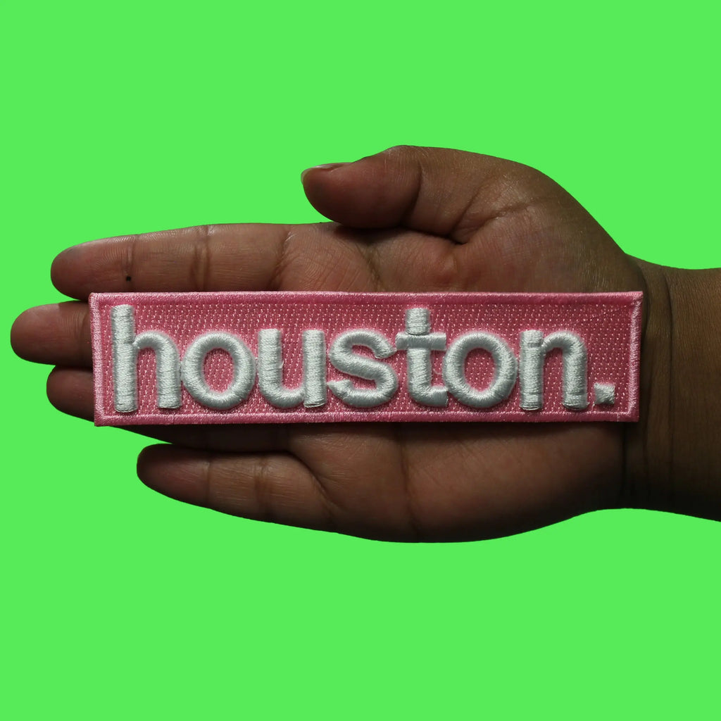 Pink Houston Texas Patch Puff Raised Box Logo Embroidered Iron-On