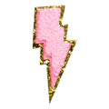 Pink Lightning Bolt Patch Weather Symbol Decor Chenille Iron On