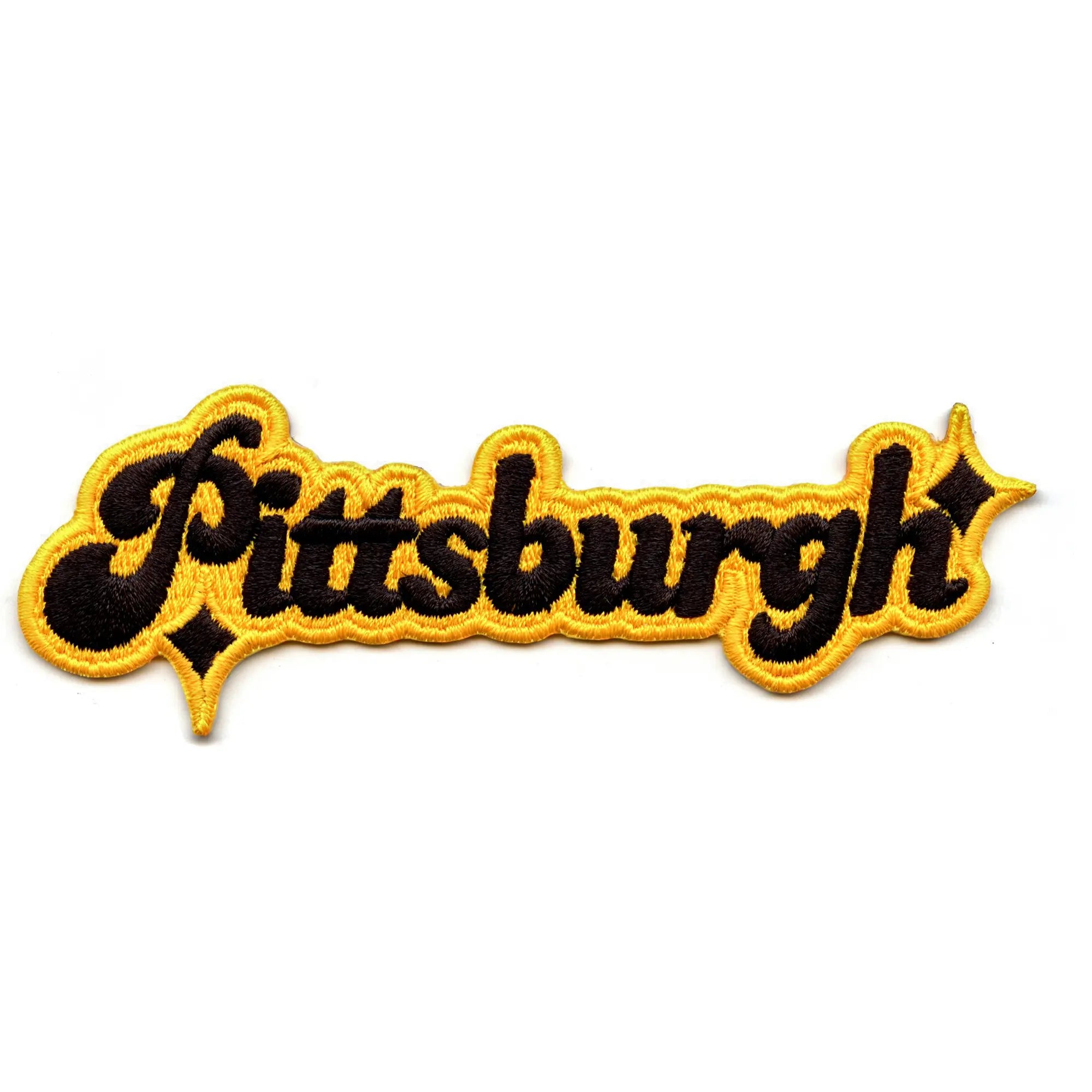 Pittsburgh Sparkle Script Patch Black/Yellow Football Sports Embroidered Iron On