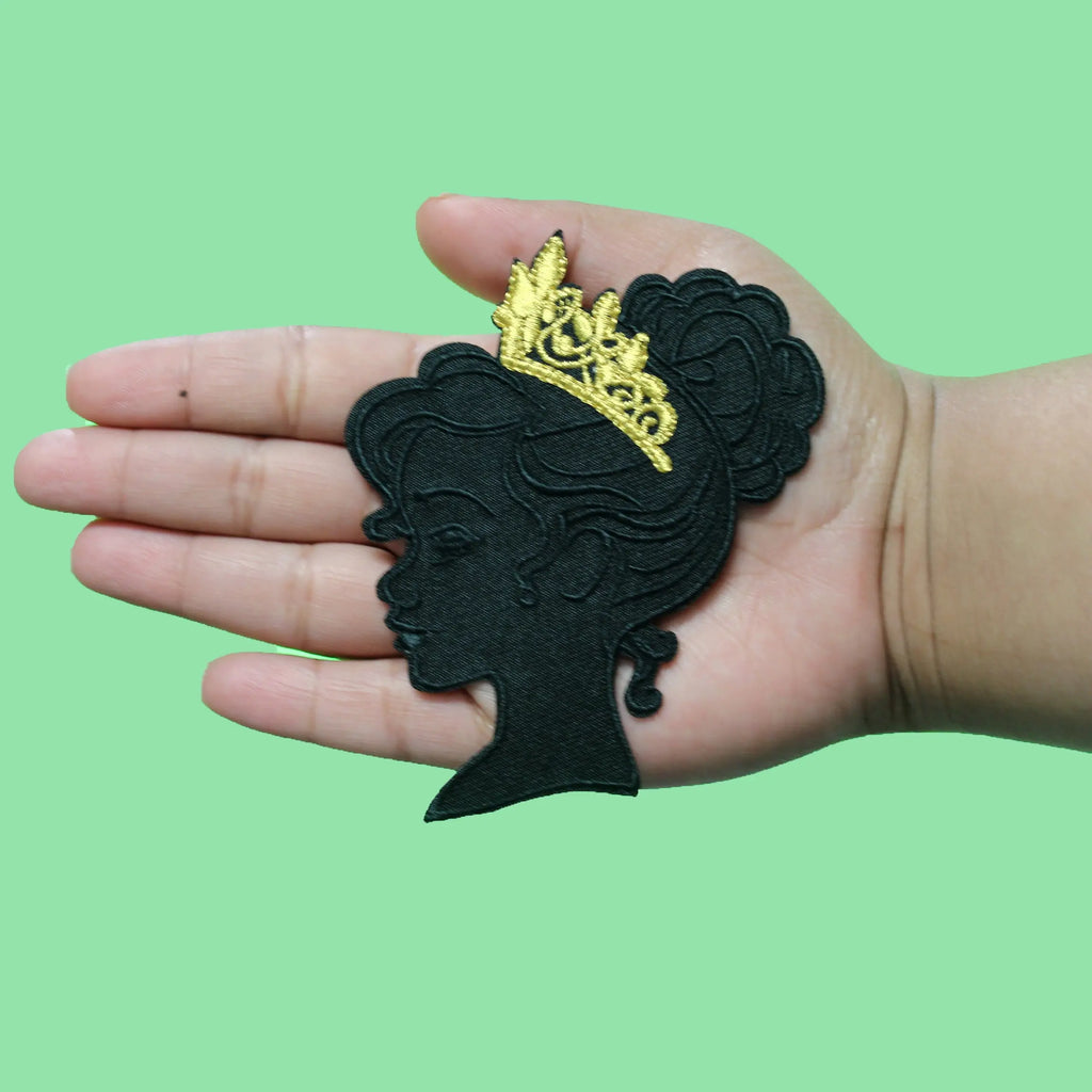 Princess With Tiara Patch Gold Royal Gala Debutant Embroidered Iron-On
