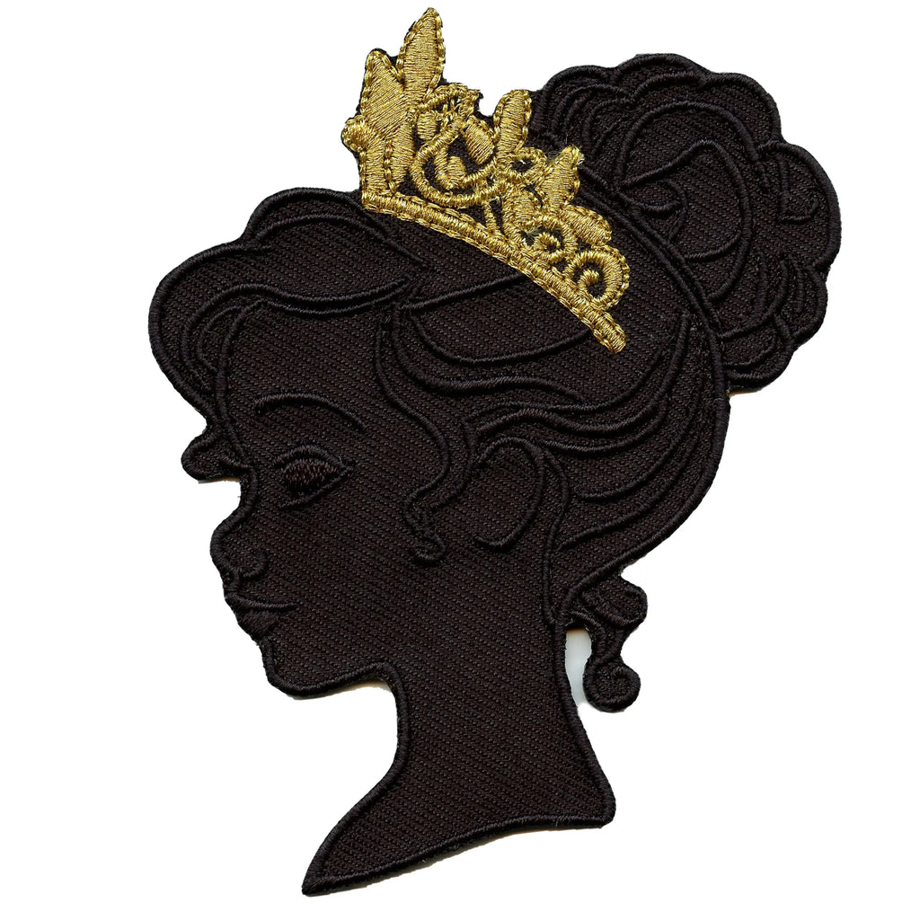 Princess With Tiara Patch Gold Royal Gala Debutant Embroidered Iron-On
