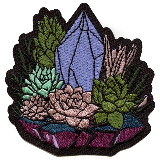 Purple Amethyst Crystal Patch Lotus Flowers Hippie Embroidered Iron In
