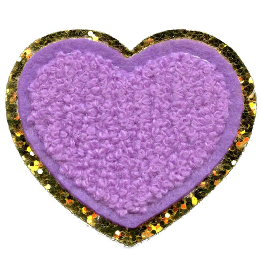 Lovely Purple Heart Patch Cute Golden Girly Chenille Iron On
