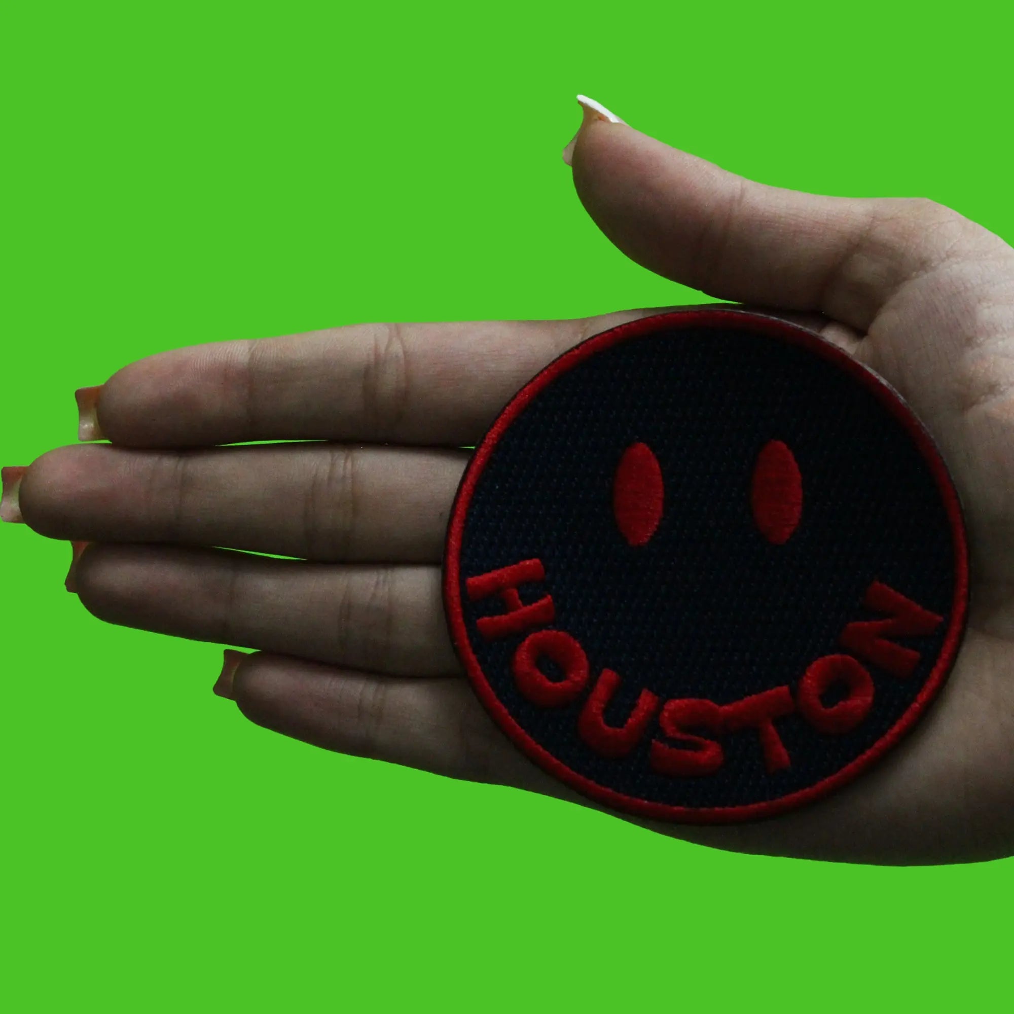 Écusson Houston Smiley Face bleu marine/rouge brodé thermocollant