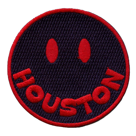 Houston Smiley Face Patch Navy Blue/Red Emoji Embroidered Iron on