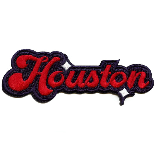Houston Sparkle Script Patch Blue/Red Football Sports Embroidered Iron On