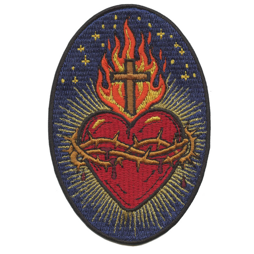 Religious Sacred Heart Patch Jesus Cross Embroidered Iron On