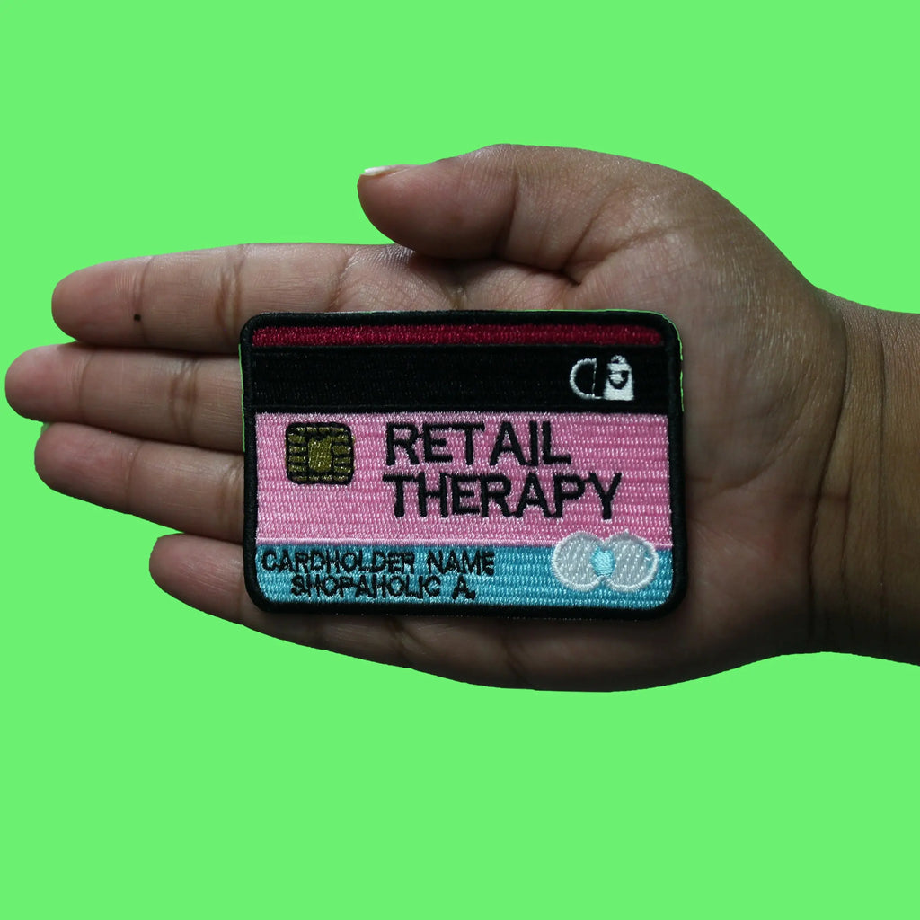 Retail Therapy Card Patch Shopaholic Credit Fund Embroidered Iron On
