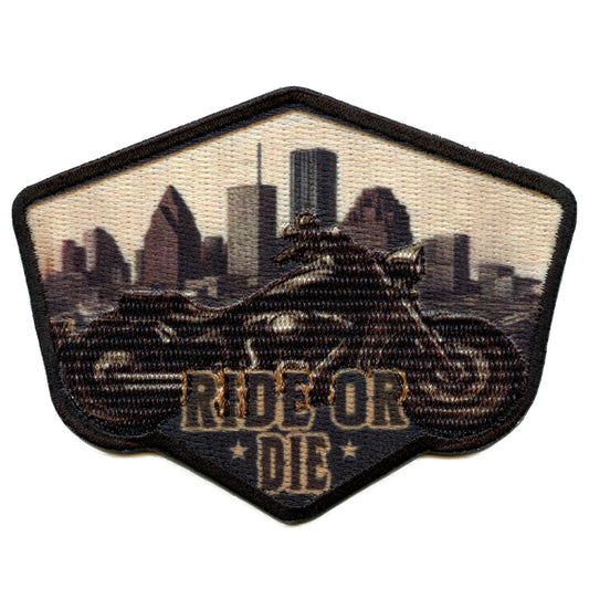 Ride Or Die Biker Patch Motorcycle Skyline View Embroidered Iron-On