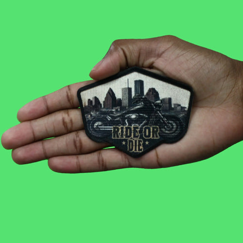 Ride Or Die Biker Patch Motorcycle Skyline View Embroidered Iron-On