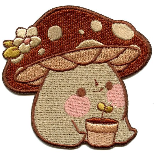 Rihnlin Cute Mushroom Patch Gardening Brown Plush Embroidered Iron On