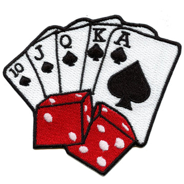 Royal Flush Dice Patch Playing Cards Game Embroidered Iron On