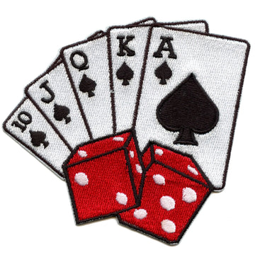 Royal Flush Dice Patch Playing Cards Game Embroidered Iron On