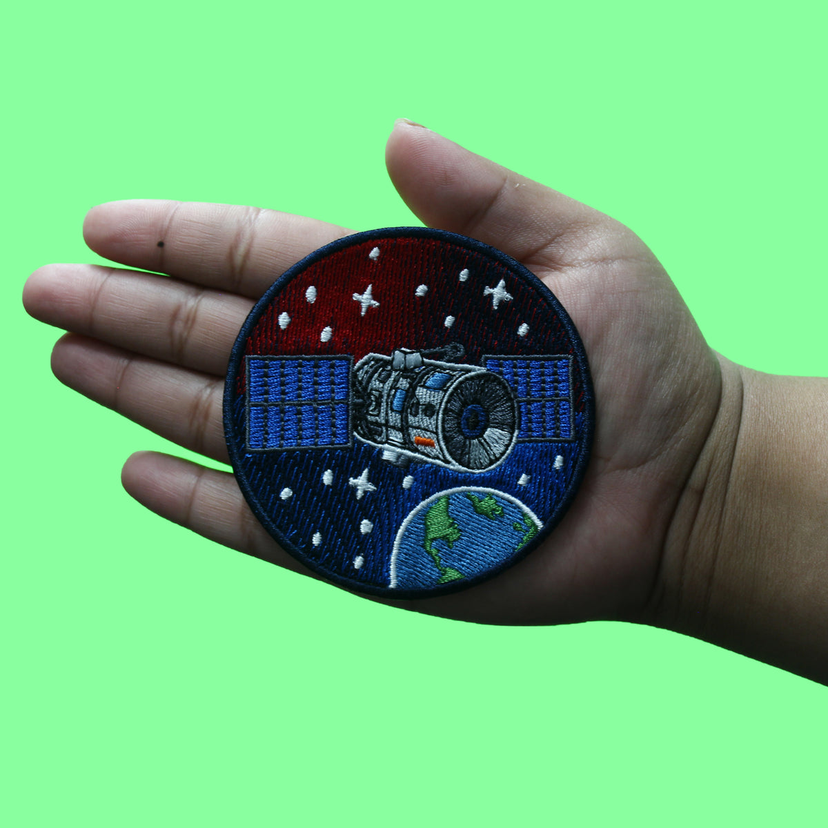 Satellite In Space Patch Orbiting Earth Collectable Embroidered Iron-On