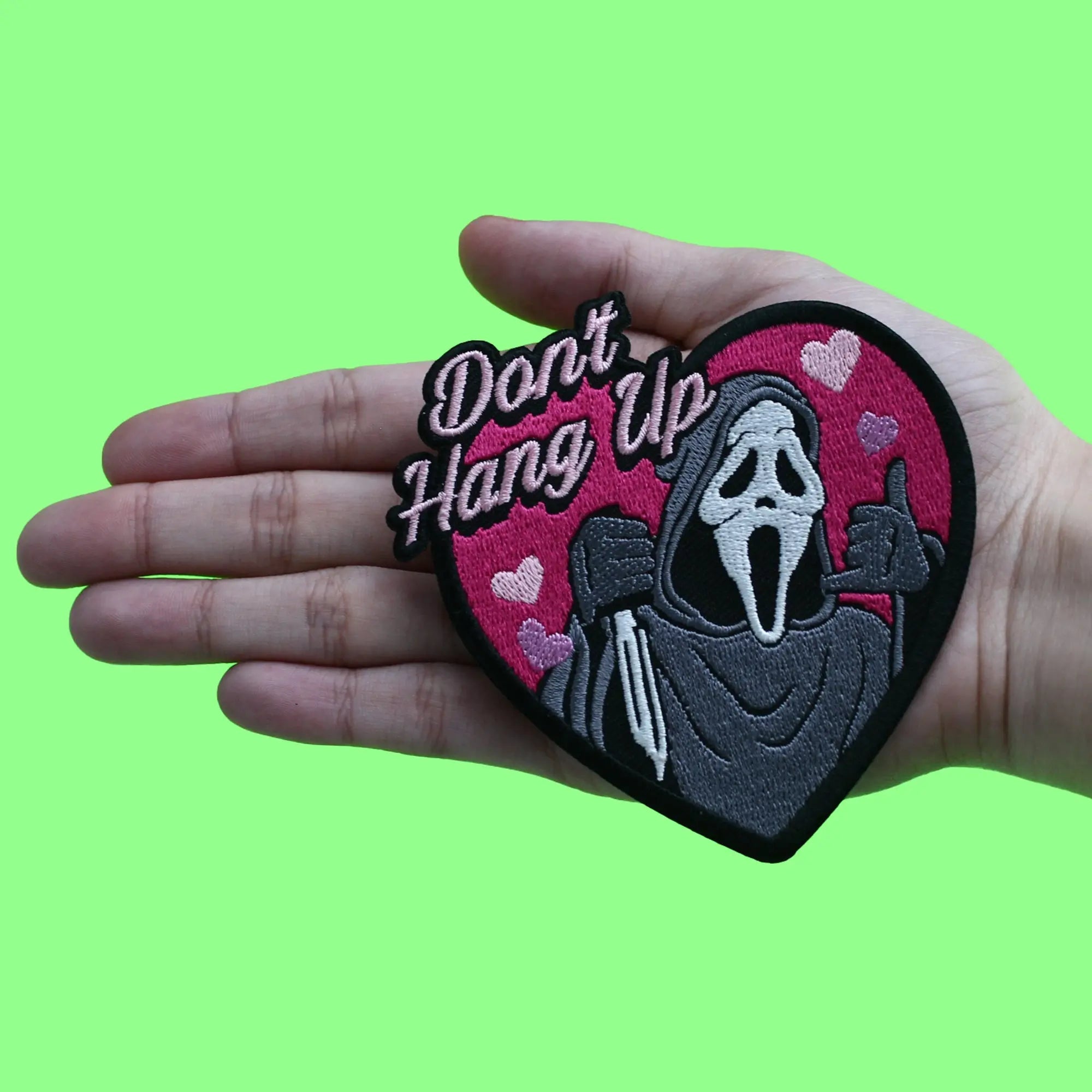 Scream Don't Hang Up Patch Ghost Face Hearts Embroidered Iron On