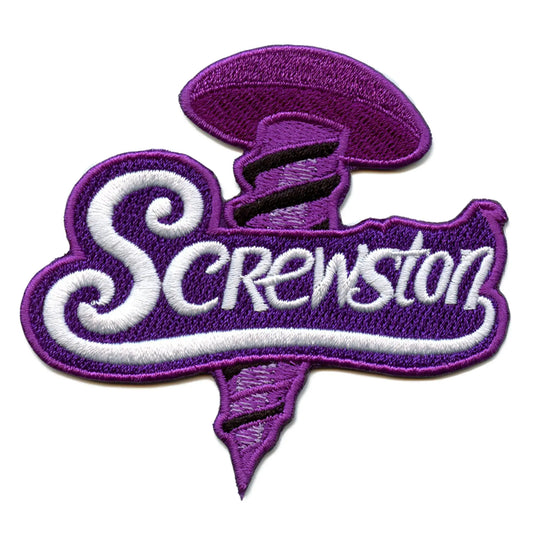 Screwston Purple Screw Patch Script Houston Texas Embroidered Iron On