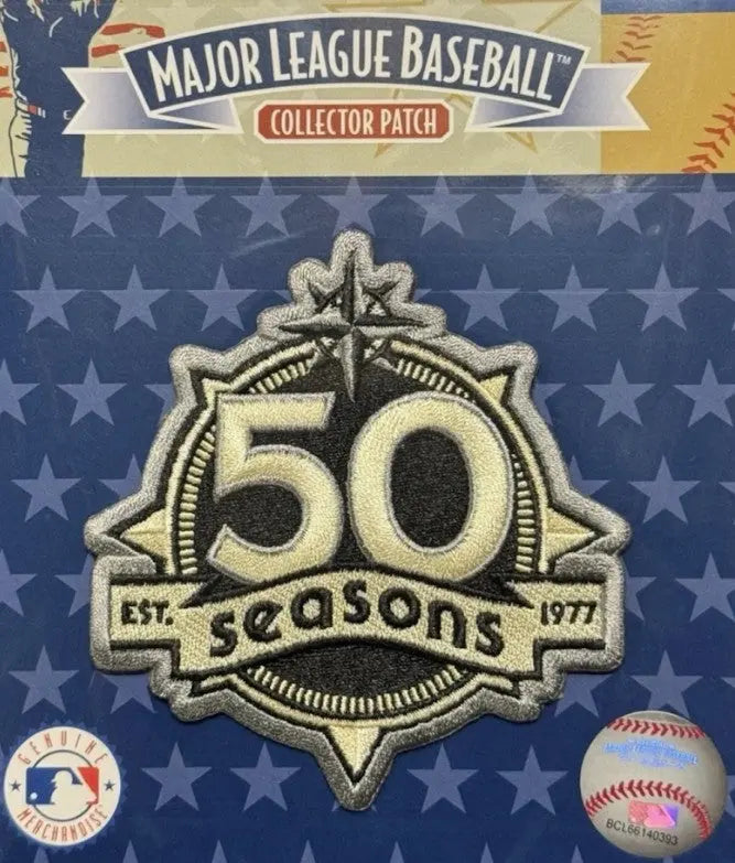 Seattle Mariners 50th Seasons Beige Gray Border MLB Season Jersey Sleeve Patch