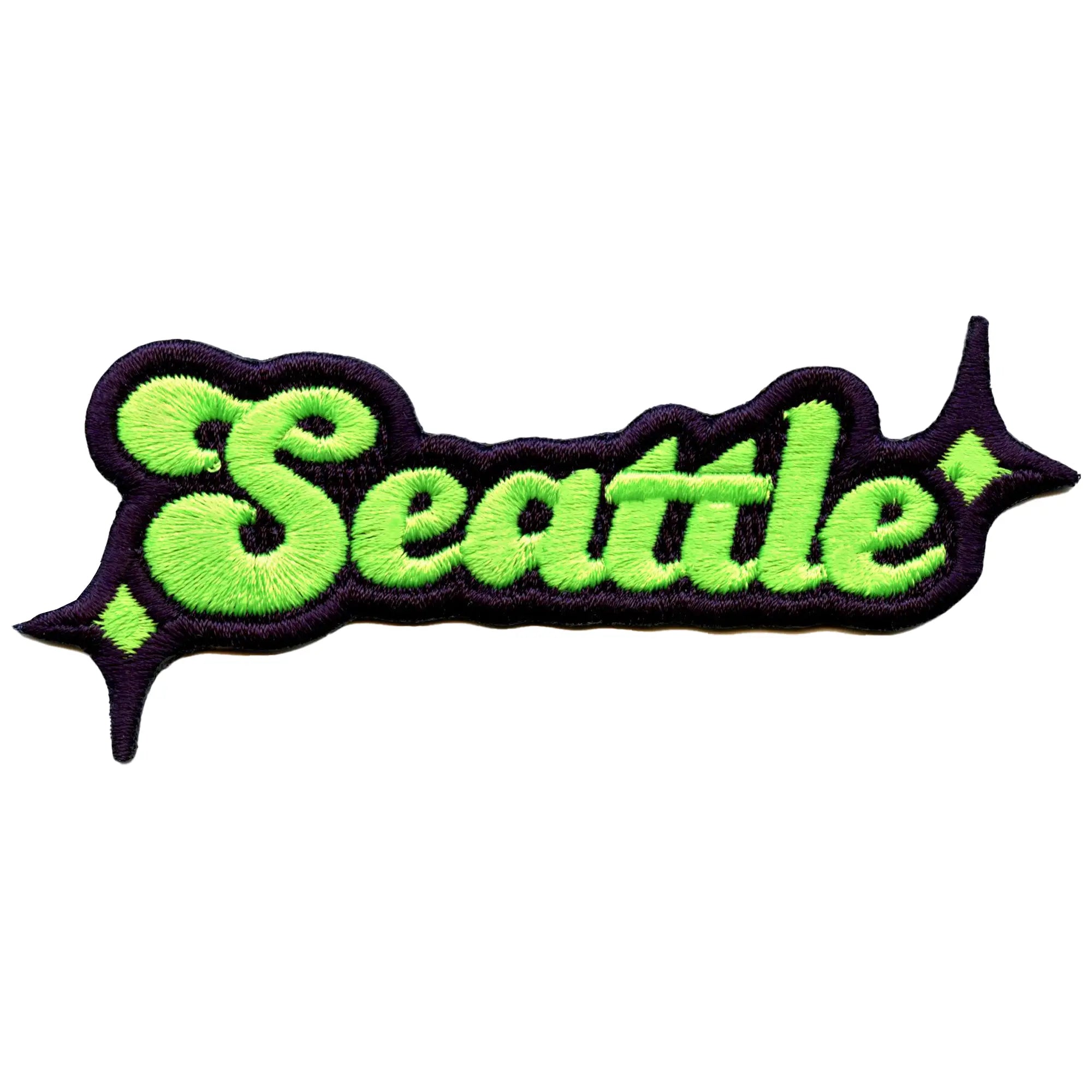 Seattle Sparkle Script Patch Neon Green/Navy Blue Football Sports Embroidered Iron On