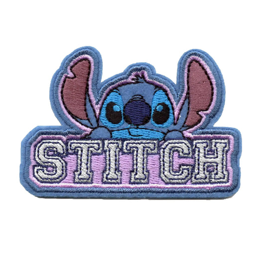 Stitch Peeking With Script Patch Kids Disney Embroidered Iron On