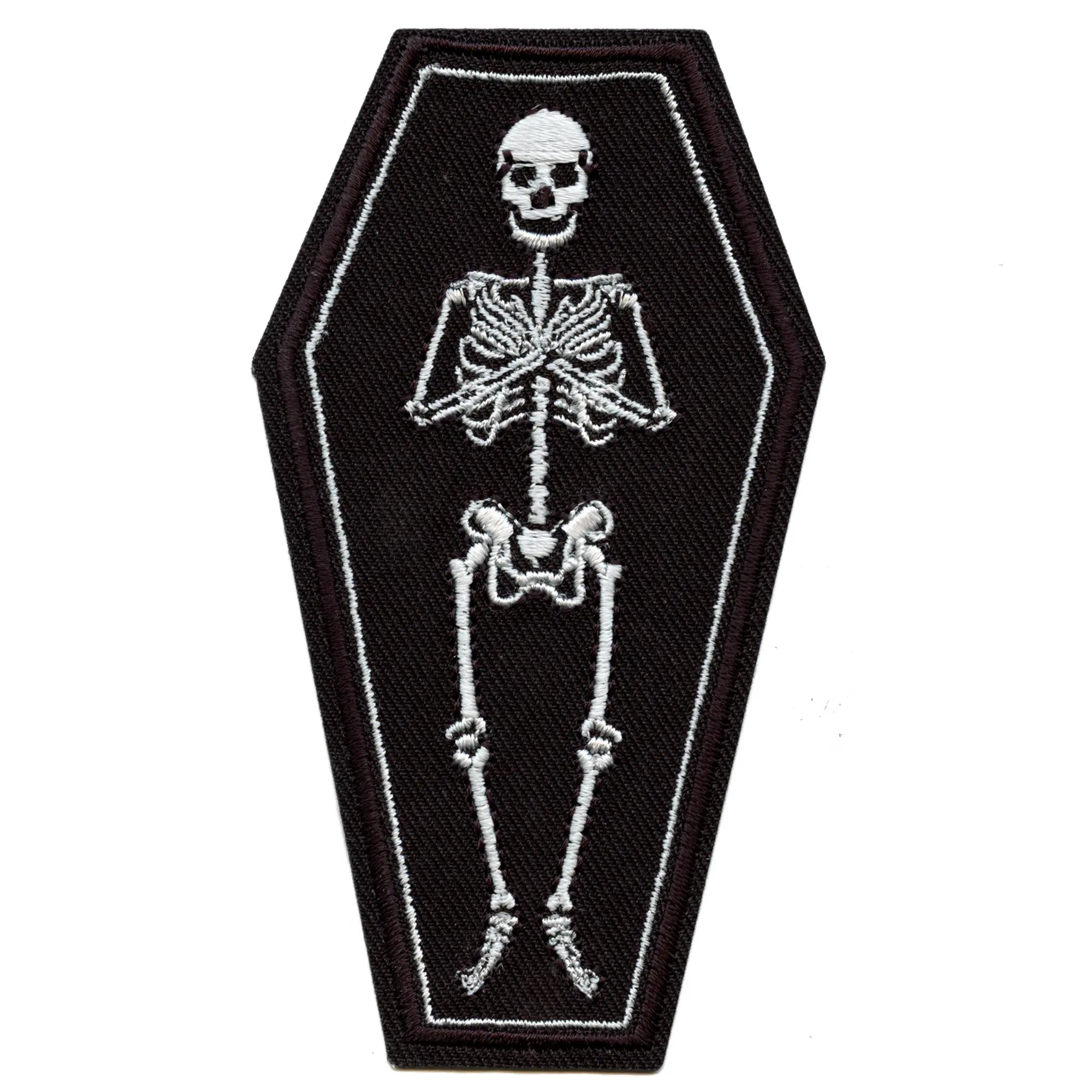 Skeleton Laying in Coffin Patch Spooky Bones Body Embroidered Iron On