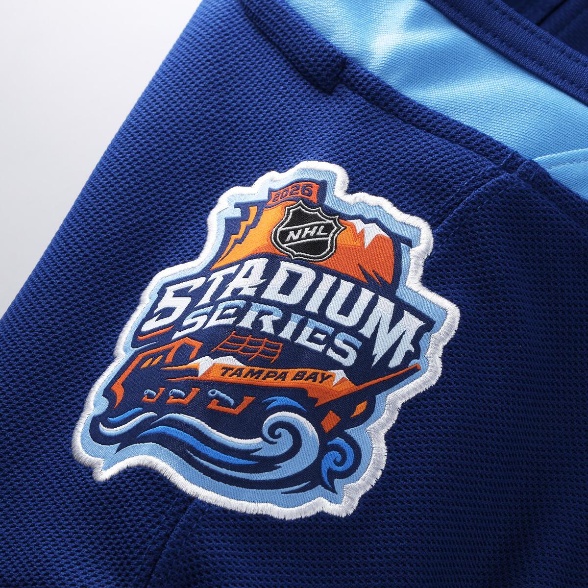 NHL Stadium Series logo on a blue sports jersey
