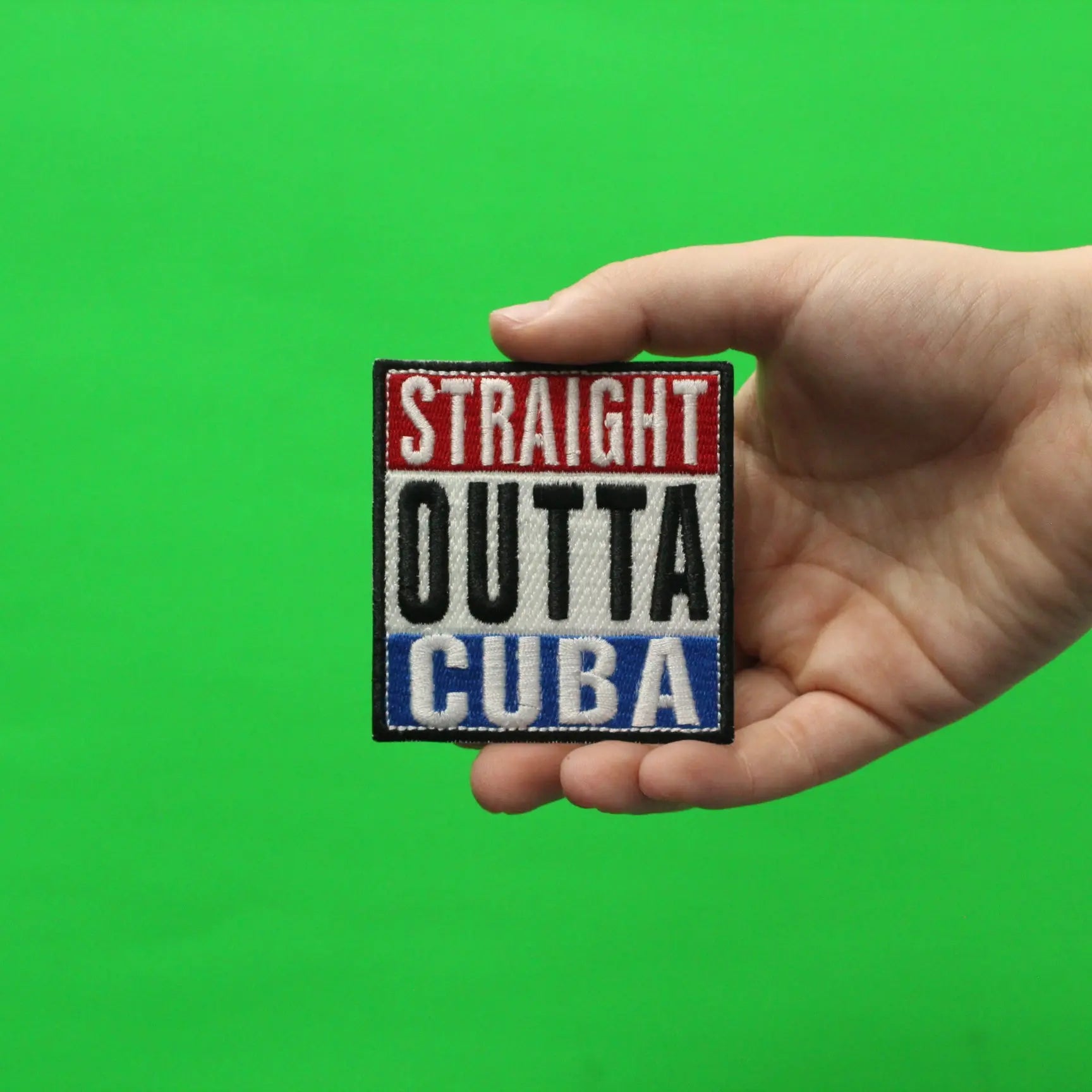 Straight Outta Cuba Patch Hispanic Flag Colors Embroidered Iron On