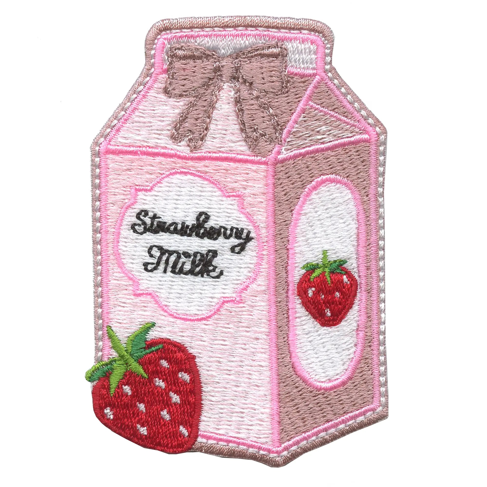 Coquette Strawberry Milk Patch Carton Drink Bow Iron On Embroidered